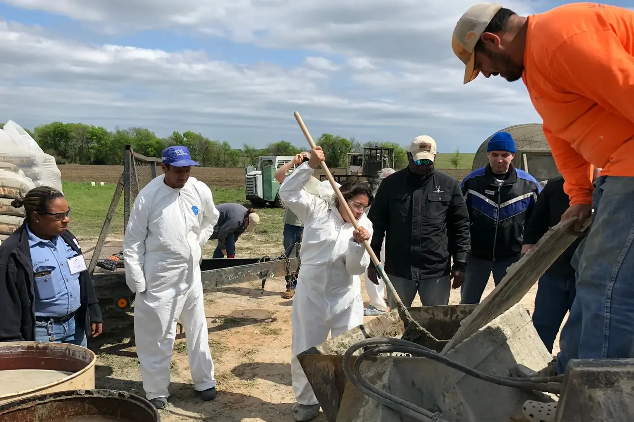 Mixing concrete Mixing concrete.