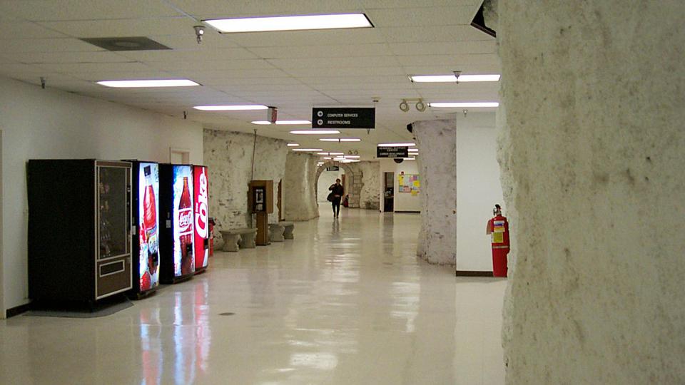 Limestone-lined Hallway in Underground Campus.