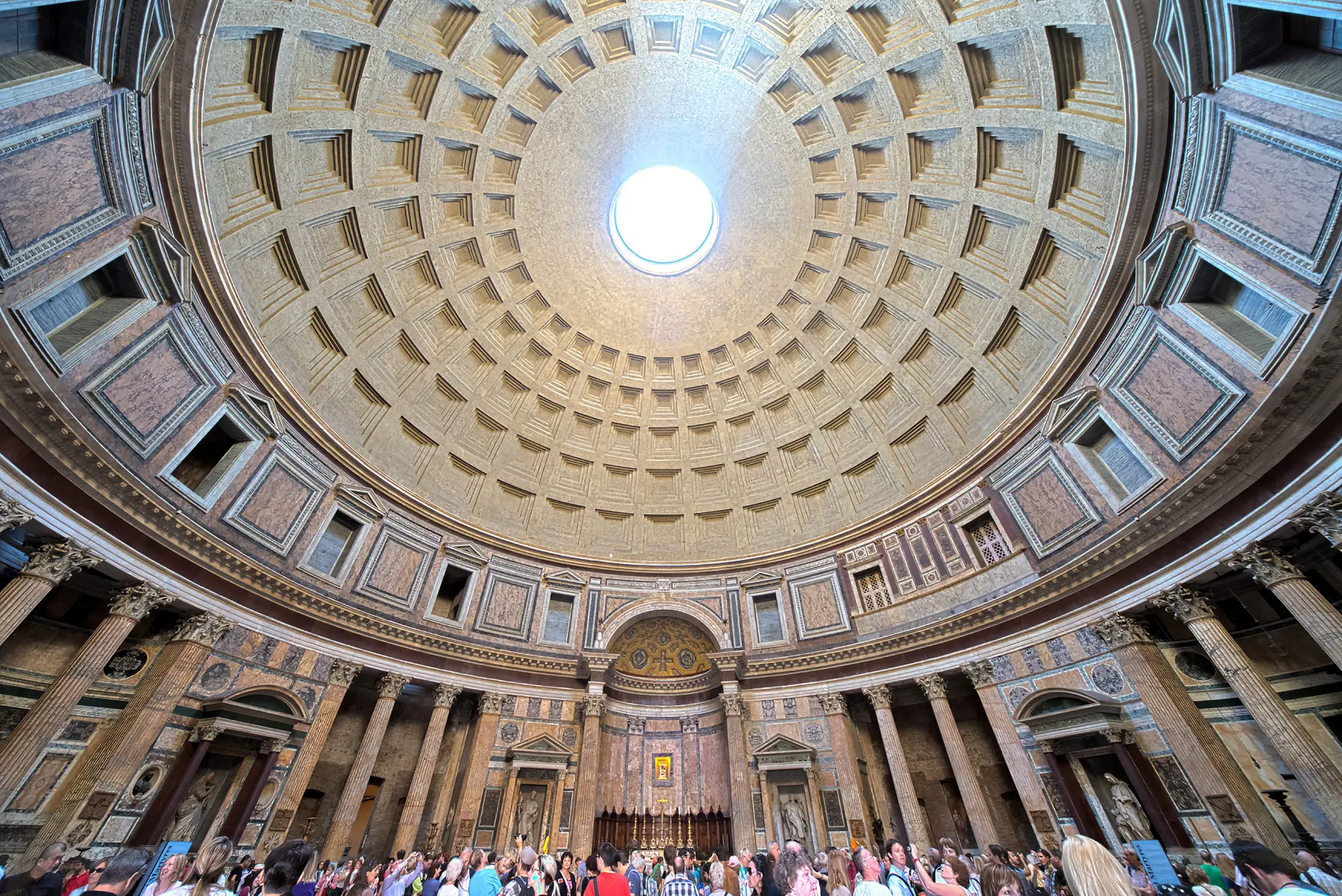 Panorama of Vistors Beneath the Pantheon Dome Panorama of Vistors Beneath the Pantheon Dome.