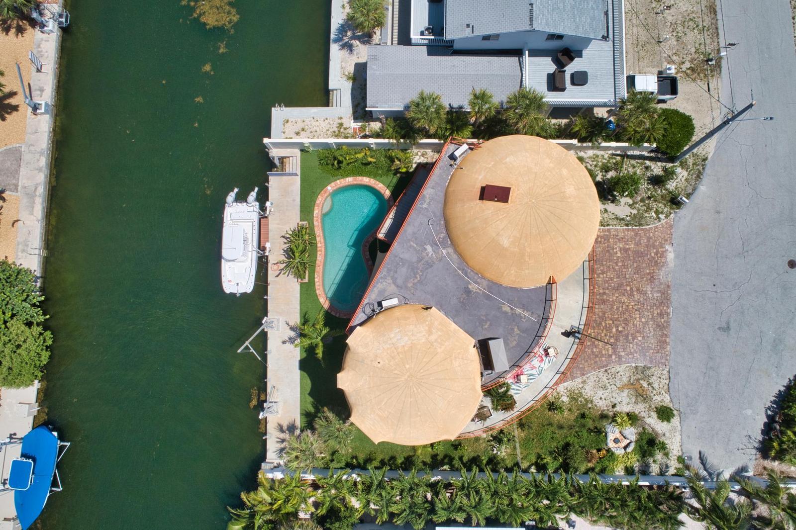 Aerial View of the Tinsley Home and Pool.